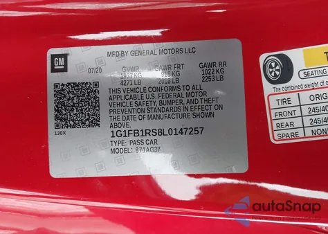 2020 Chevrolet Camaro Rwd 1Lt from USA, damaged, VIN 1G1FB1RS8L0147257